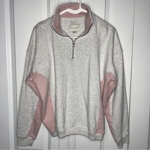 American Eagle Ahh-Mazingly Soft XS Oversized Quarter Zip Pink Gray Coloblock